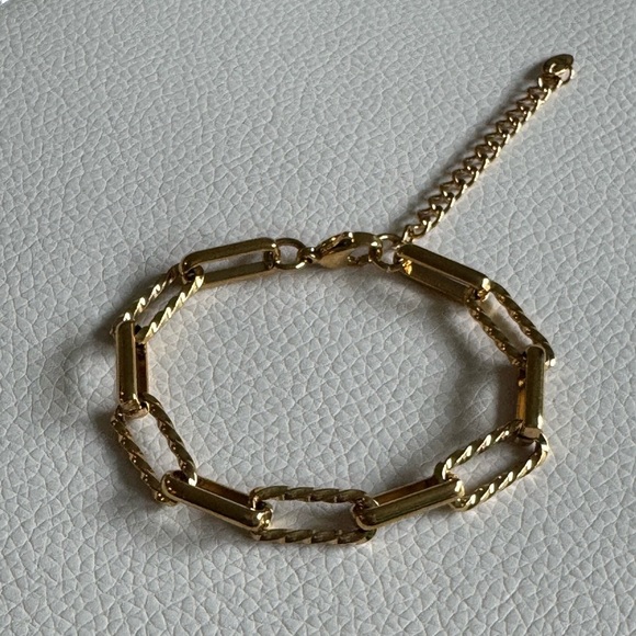 Gold Plated Paperclip Stainless Steel Chain Chunky Bracelet Adjustable New NWT - Picture 3 of 7